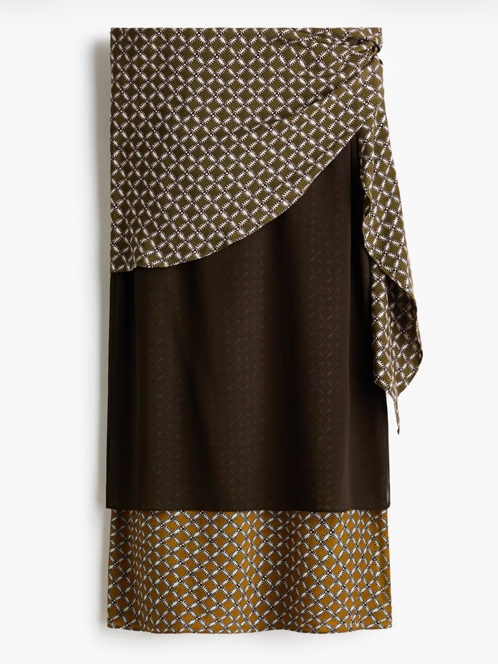 H&M Edition Olive and Yellow Patterned Midi Skirt
